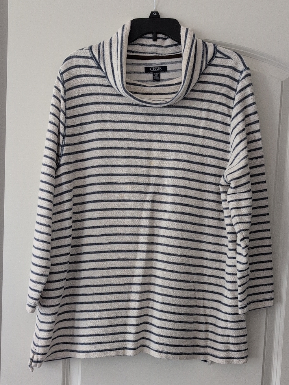 Chaps Cream and Navy Striped Cowl Neck Sweater
